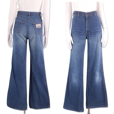 70s denim high waisted bell bottoms jeans sz 28 / vintage 1970s