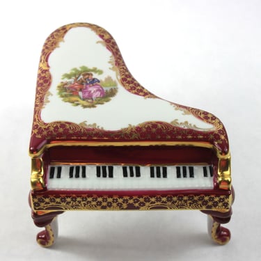 Limoges France Louis Kuhne Porcelain Grand Piano Trinket Box 