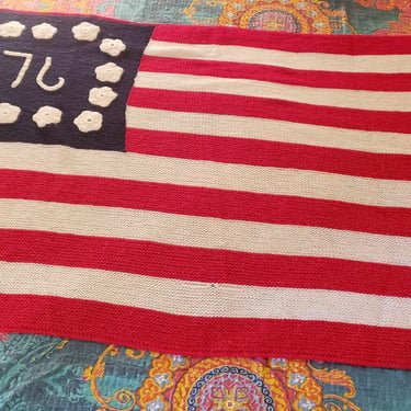 American Flag knitted blanket 1976 Bicentennial Red White Blue Patriotic Home Decor Gift for Veterans Military decor 13 Stars 