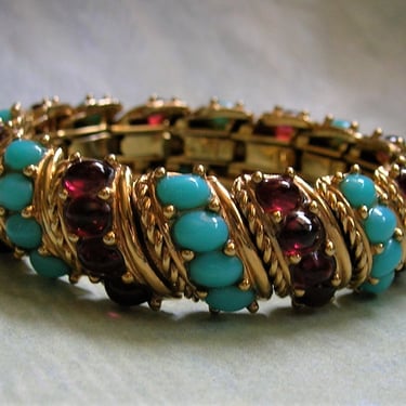 Vintage Marcel Boucher Expandable Bracelet With Jeweled Cabs, Boucher Expansion Costume Jewelry Bracelet (#4185) 