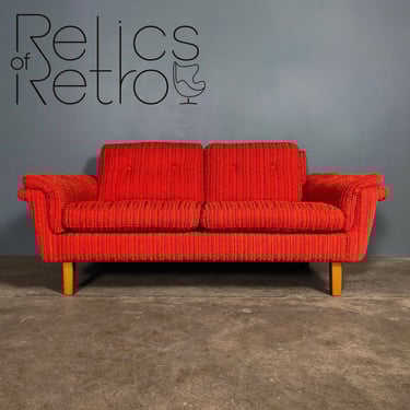 Orange Wool Swedish Two Seater Sofa Mid Century Vintage Retro MCM 