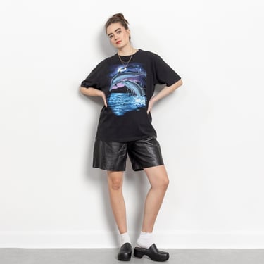2002 DOLPHINS MOON OCEAN Tee Vintage Nature Graphic T-Shirt Cotton-Short Sleeve Crew Neck 90's / Extra Large Xl XxL 
