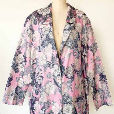 80s Pink Floral Jacquard Blazer Jacket, sz. L/2X