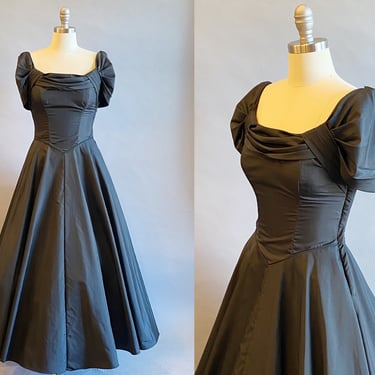 1940s Fred Perlberg Dress / 1940s Black Party Dress / 40s Cocktail Dress / 1940s Evening Dress / Silk Taffeta Party Dress / Size Small 