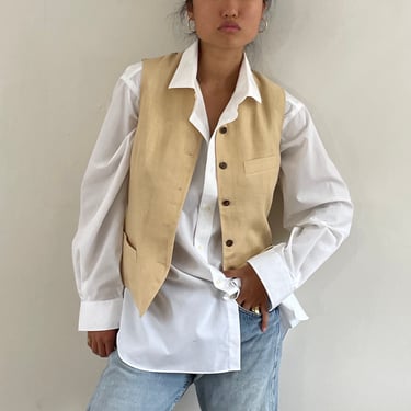 90s DKNY linen waistcoat vest / vintage DKNY oatmeal linen Italian waistcoat vest | Medium 