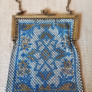 Art deco mesh purse blue and gold, 1930's 