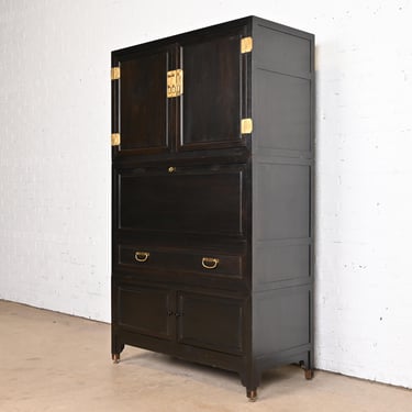Michael Taylor for Baker Far East Collection Ebonized Cabinet With Drop Front Secretary Desk, 1960s