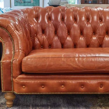 Slope Arm Chesterfield Leather Sofa in Burnt Orange