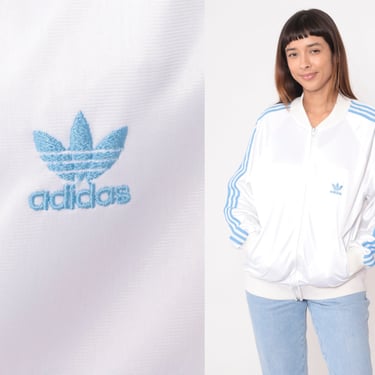 Adidas white and blue jacket hotsell