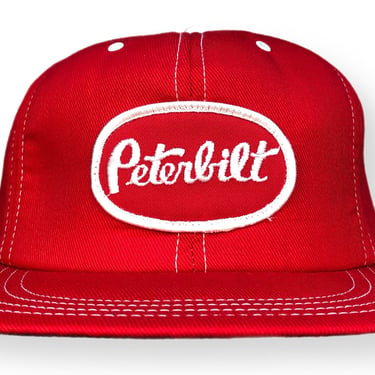 Vintage 80s Peterbilt Red & White Embroidered Logo Made in USA Trucker SnapBack Hat Cap 