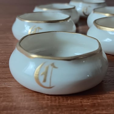 Belleek Willets Salt Cellars | Gold Leaf and Monogrammed | Set of 6 