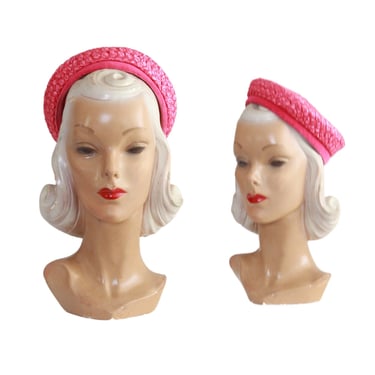 1960s Pink Raffia Beret - 1960s Pink Hat - Vintage Pink Hat - Womens Pink Beret - Womens Pink Hat - Vintage Pink Beret - 1960s Pink Pillbox 