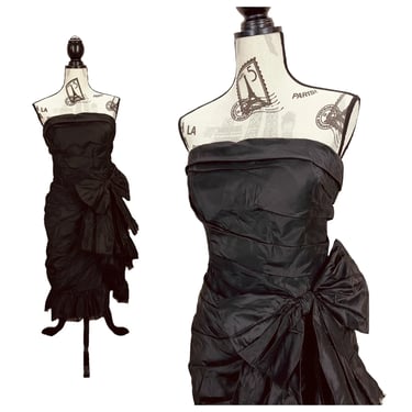 Oscar de la Renta Black Silk Tiered Ruffle Strapless Dress Size 10