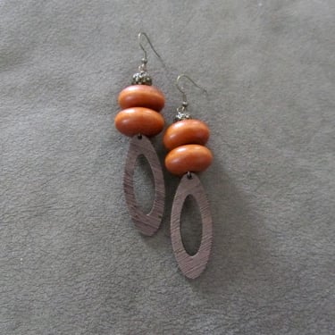Chunky wooden geometric earrings, orange 