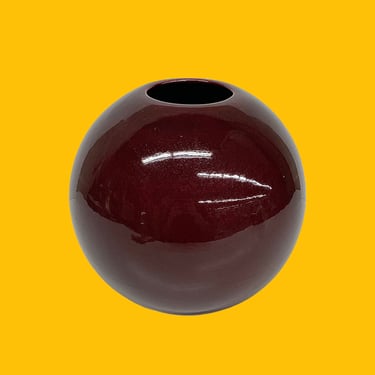 Vintage Haeger Vase Retro 1980s Contemporary + Burgundy + Round Orb + Ceramic + 4306 + Modern Home Decor + Decoration + Flower Display 