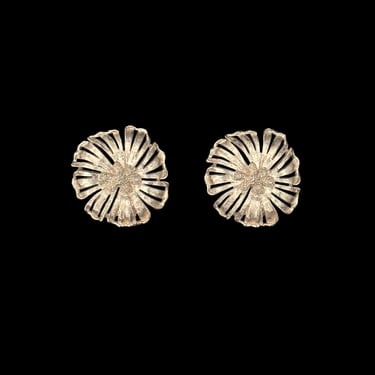 1960s Gold Tone Floral Clip-on Earrings by Monet | 60s Vintage Large Flower Clip On Earrings 