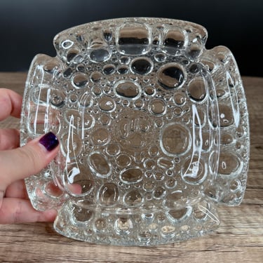 Libbey Ashtray Clear Glass Bubble Pebble Design Heavy Sturdy Unique Home Decor Collectible Gift Idea 