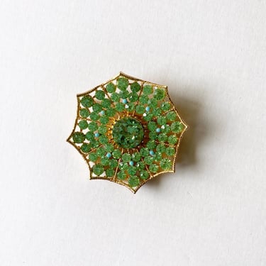 60's BSK Vintage Green Brooch, Floral Style 