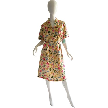 70s Novelty Print Garden Dress / Vintage Psychedelic Summer Dress / 1970s Deadstock NWT Dress XLARGE 