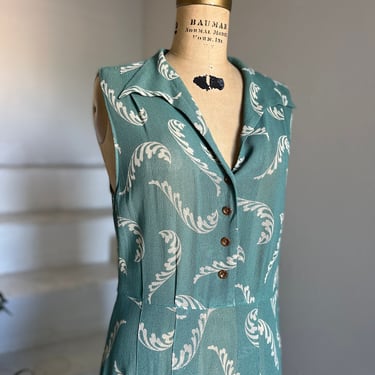Darling 1940s Seafoam and Cream Cotton Piqué Day dress , 40