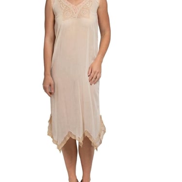 1920S Cream Cotton Voile Negligee With Pink Lace 