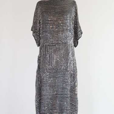 Fantastic 1920's Style Silk Sequined OP-ART Evening Dress By Judith Ann / ML