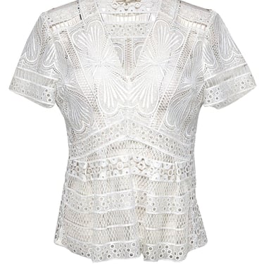 Maje - White Eyelet Lace Peplum Top Sz XL