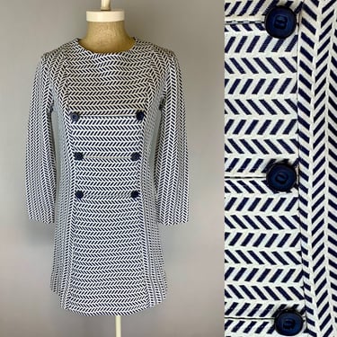 Vintage 60’s Mod Blue Print Dress Size Small 