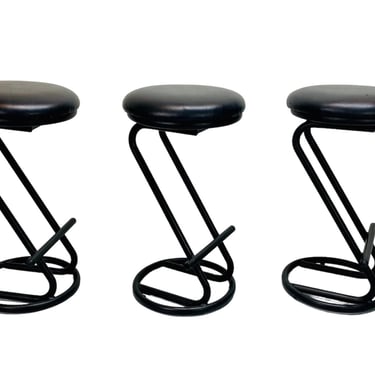 Postmodern Set of Three Interni Tubular Z Swivel Stools in the Style of Louis Sognot, Contemporary Stool, Memphis Style Stool 