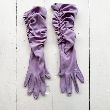 1970s Deadstock Ruched Jersey Gloves - Lilac 