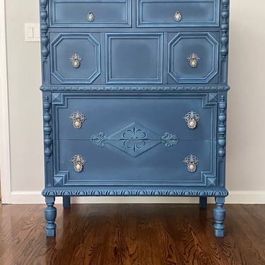 Blue Tall Dresser/Chest of Drawers/Bureau/Highboy 