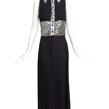 VALENTINO- Black Sequin Crepe Evening Gown, Size 10