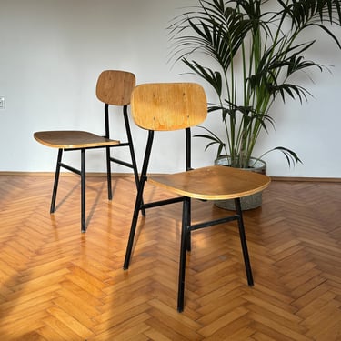 1 of 2 Vintage Wooden School Chair / Brown & Black Industrial Chair / Accent Chair / Design by Niko Kralj / Stol Kamnik / Yugoslavia / 1960s 