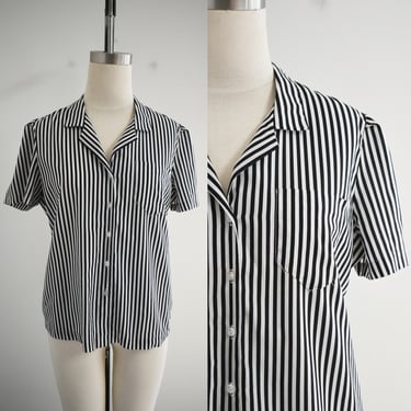 1980s Black and White Striped Blouse 