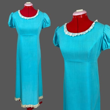 1960s Vintage Robins Egg Blue Babydoll Maxi Prairie Dress S/M Gift 