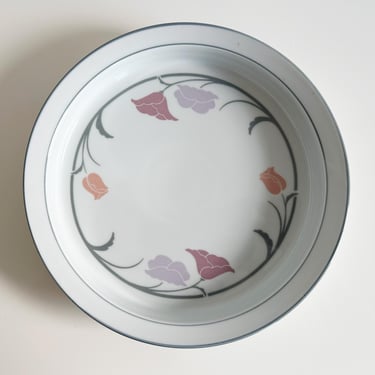 Dansk Tivoli Ceramic Quiche Pan Belles Fleur Gray Peach Mauve Pink Vintage 1980s 