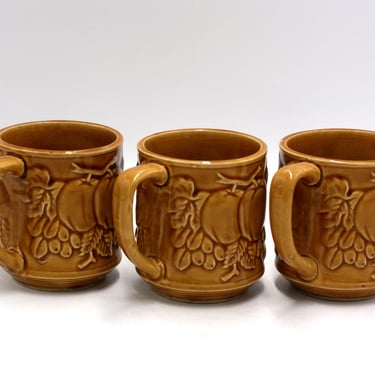 vintage Harvest Gold Ceramic Coffee Mugs Made in Japan Set of Three 