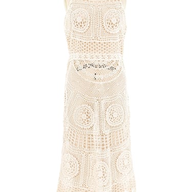 Cream Bateau Neck Sleeveless Crochet Midi Dress