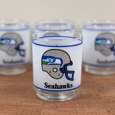 NOS Vintage Seahawks NFL Frosted Glass(es) | Mobil Gas | Lowball DOF Rocks Glass 