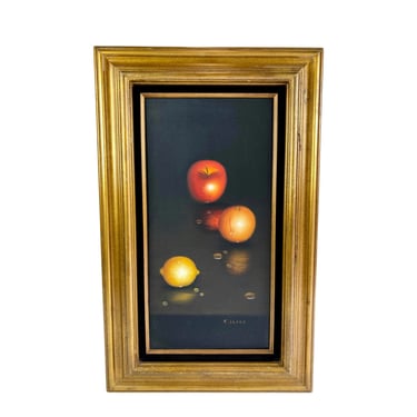 Contemporary Framed Original Still Life Apple With Orange and Lemon 