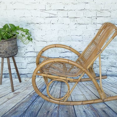 Vintage Bamboo Rocking Chair /Franco Albini Rocking Chair /Armchair/Bentwood Rocker 