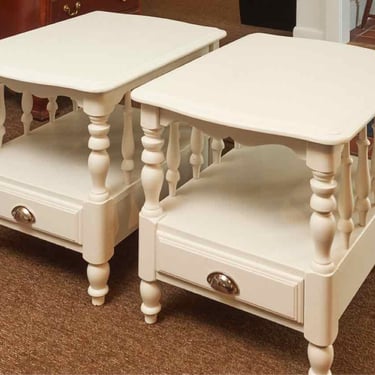 Pair Of White Finish 1 Drawer Spindle Sides Side Tables