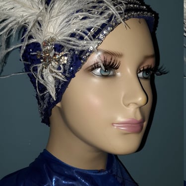 1920’s CLOCHE BEADED HAT, Cloche’ Hat, 1920’s Flapper Hat, 20’s Beaded Hat, Michael Howard Blue wool hat 