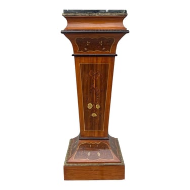 Louis XVI Inlaid Mahogany Marble Top Pedestal 