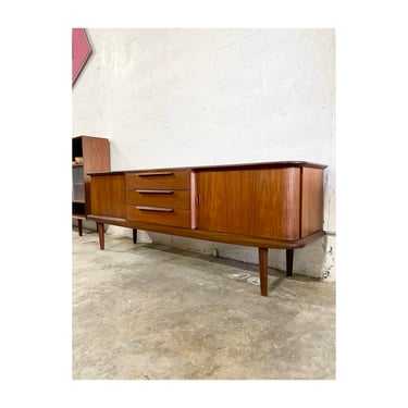 Danish Mid Century Modern Media Console or Sideboard with Tambour Doors 