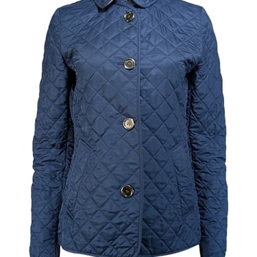 Burberry - Navy Blue Quilted Button Front Jacket Sz S