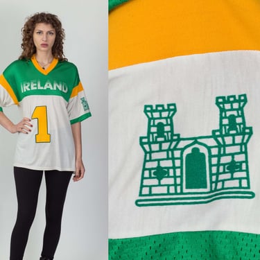 Vintage Ireland Athletic Jersey - Men's XL | 90s Rugby Soccer O'Neills Irish Flag Striped Blarney Castle Shirt 