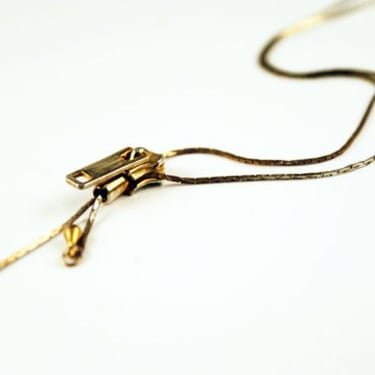 1970s gold zipper lasso necklace zip pendant disco chain lariat 