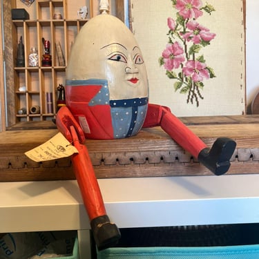 Free shipping within continental US - Vintage Handmade Humpty Dumpty Wooden Shelf Decor 