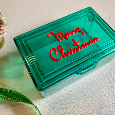 Vintage Merry Christmas Gift Box, Retro Plastic Xmas Box, Trinket Box, Stocking Stuffer 